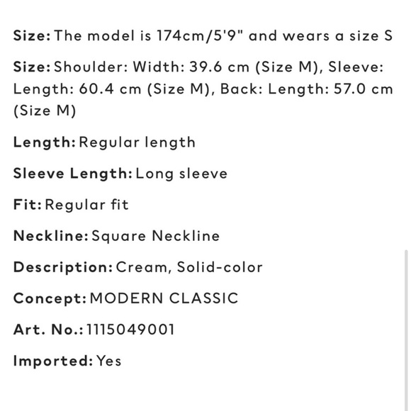 H&M cream double lined square neck wide sleeve crepe blouse - Picture 5 of 6